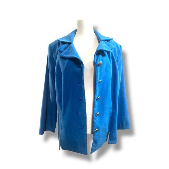 AMANDA SMITH Vintage Double Collar Blue Faux Suede Blazer Women’s SZ 16W - Picture 10 of 16